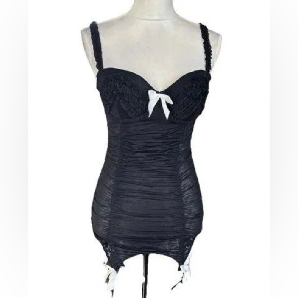 VS Sexy Little Things Lace Ruched Bustier Corset w/ Garters 34B Y2K Lingerie